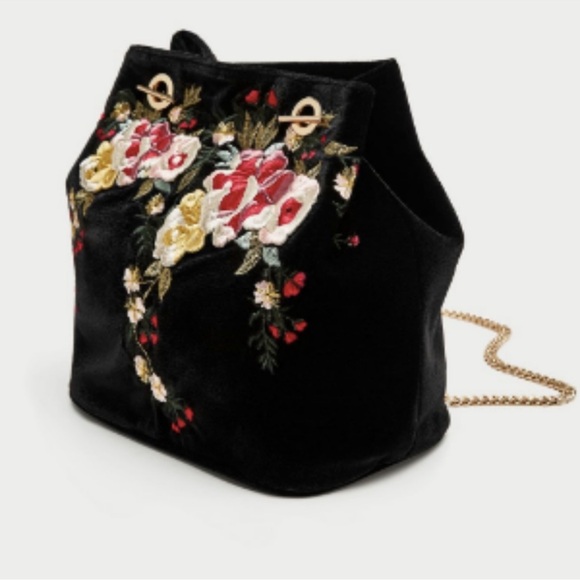 Zara Handbags - Zara Embroidered black velvet Bag